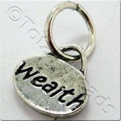Tibetan Silver Message Tag/Charm - Wealth 5pcs