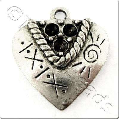 Tibetan Silver Charm - Heart 17mm 4pcs