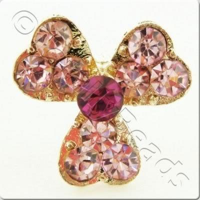 Metal-base Crystal Button - 3 Petal Flower Pink