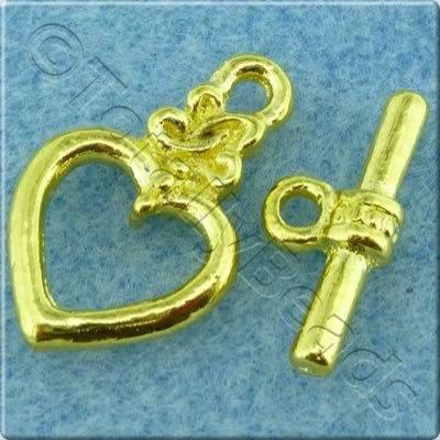 Metal Toggle Clasp - Heart 20x12mm - Gold