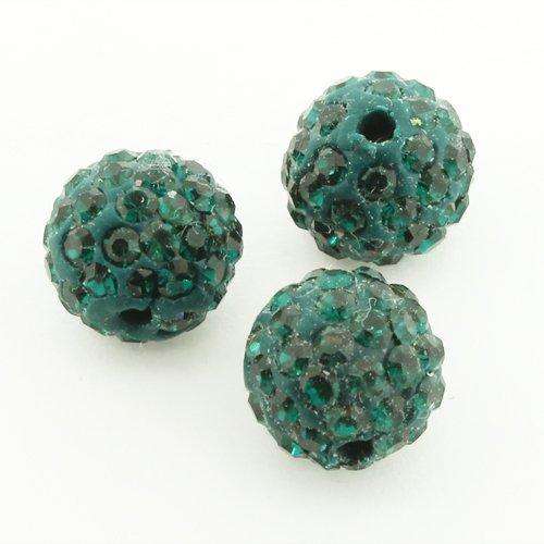 Shamballa Bead 10mm Round - Emerald 1pc