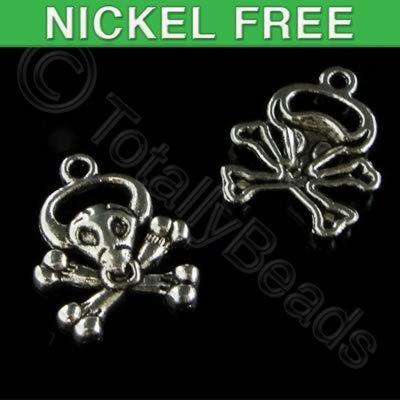Antique Silver Charm - Skull and Cross Bone 18mm 6pcs