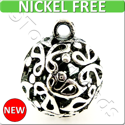 Antique Silver Metal Pendant - Hollow Butterfly Ball 25mm