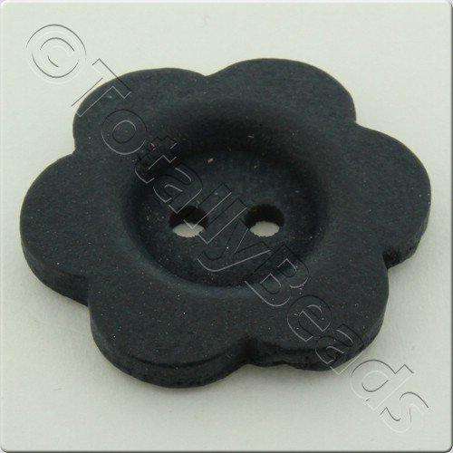 Wooden Flower Button 27mm - Navy Blue