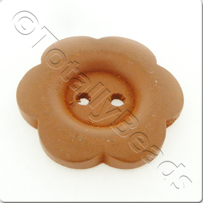 Wooden Flower Button 27mm - Coffee