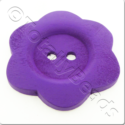 Wooden Flower Button 50mm - Purple