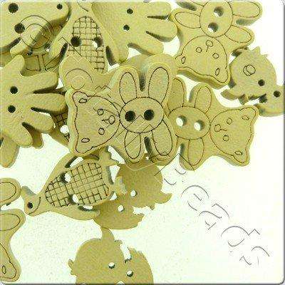 Wooden Button Mixed Shapes - Natural
