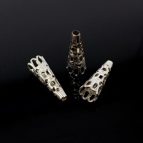 Iron Beadcone 9x22mm Filigree   Rhodium 25pcs for jewellery making
