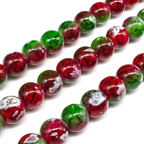 Ancient Marble Glass Beads Round 10mm   Green Red for jewellery making