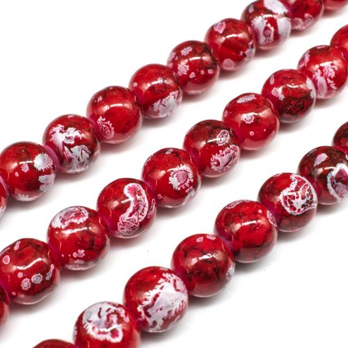 Ancient Marble Glass Beads Round 10mm   Red for jewellery making