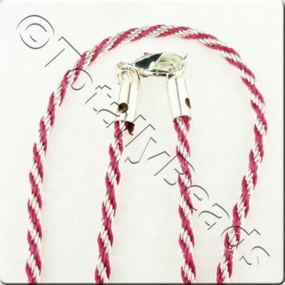 Woven Thread Chain Necklace - Fuchsia and Silver
