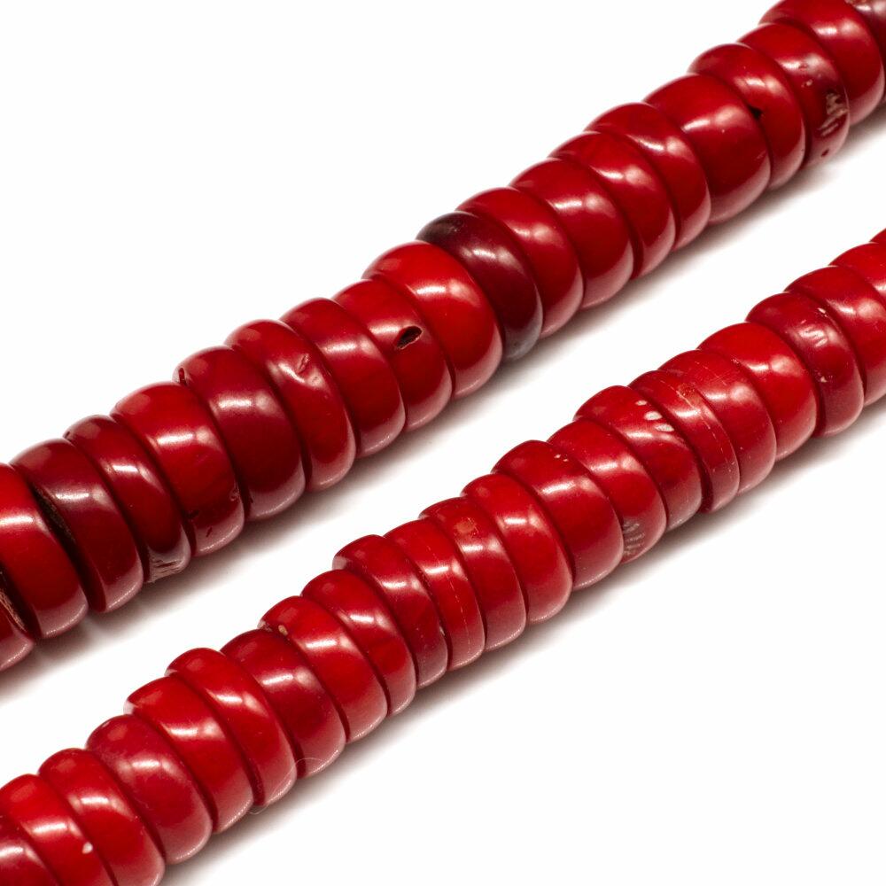 Bamboo Coral Beads 12mm Heishi Rondelle Red 15 inch String