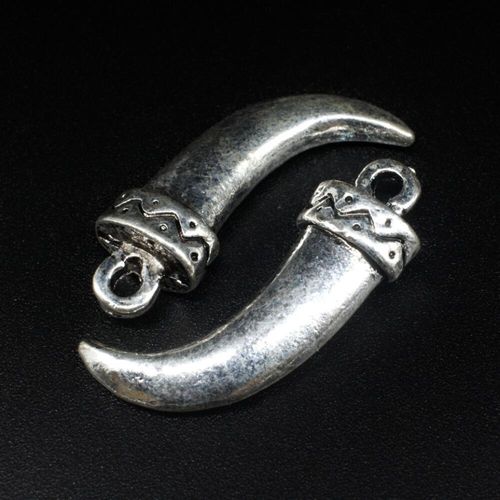 Antique Silver Metal Charm Horn 36mm 2pc 2 Pieces for jewellery making