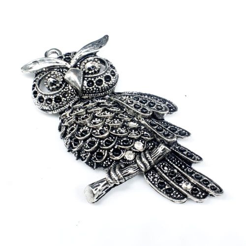 Antique Silver Metal Charm Owl 61mm 1pcs for jewellery making