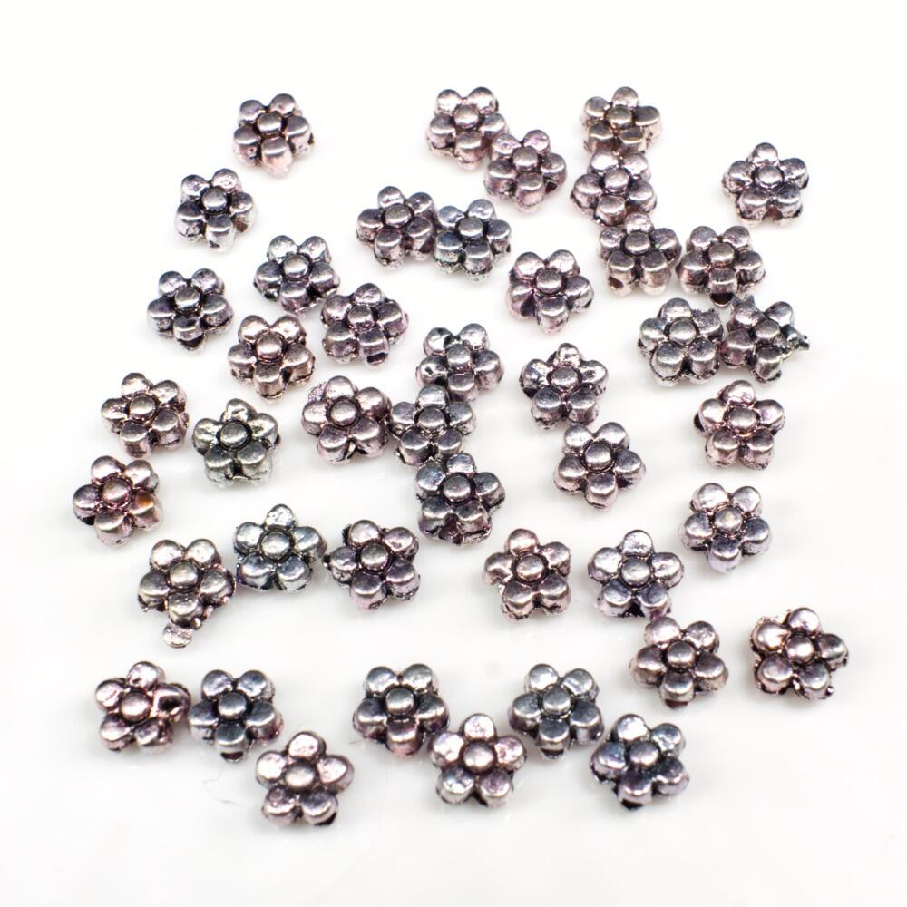 Metal Bead 5 Petal Flower 5.5mm 40pcs   Antique Silver for jewellery making