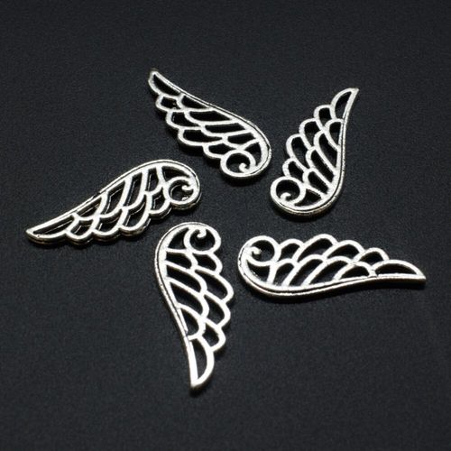 Metal Charm Wing 23mm 8pcs   Antique Silver for jewellery making