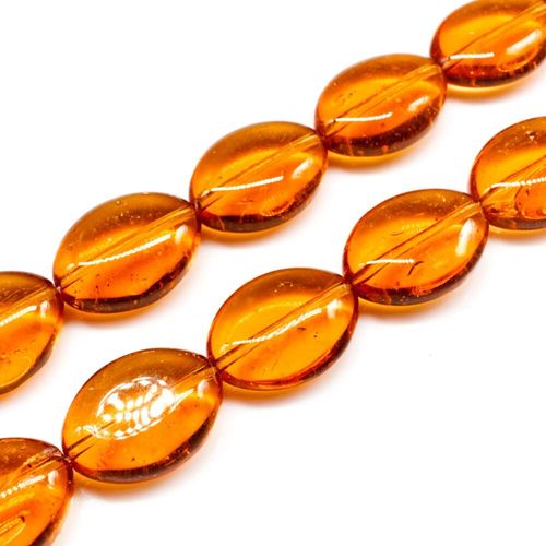 Glass Beads 19mm Flat Oval   Amber 14" String for jewellery making
