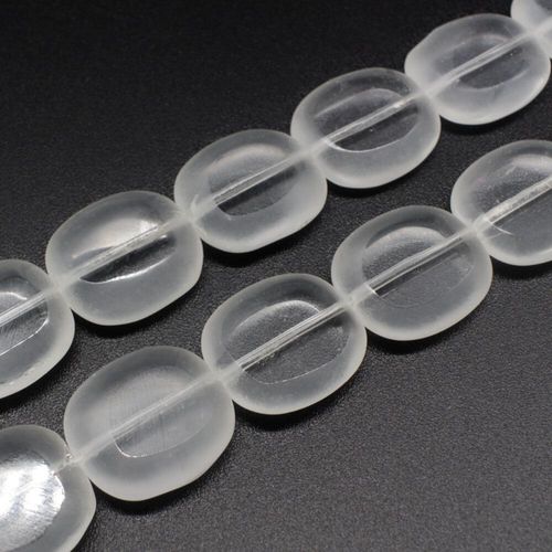 Glass Beads 17mm Flat Oval Frosted   Clear 14" String for jewellery making