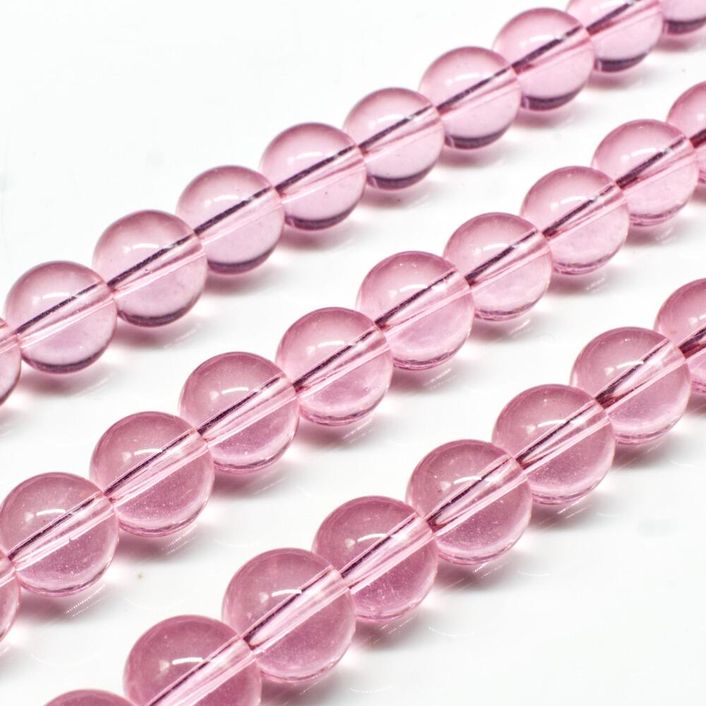 Glass Beads 10mm Round Pink 14" String