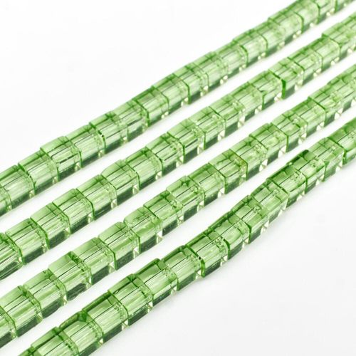 Glass Beads 4mm Cube   Lime Green 14" String for jewellery making