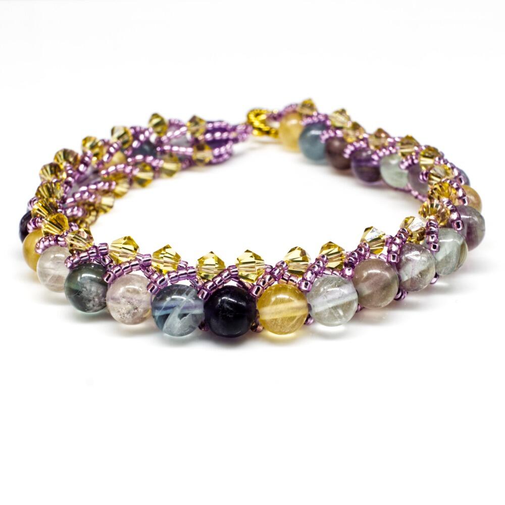Flat Spiral Beaded Bracelet Mixed Fluorite