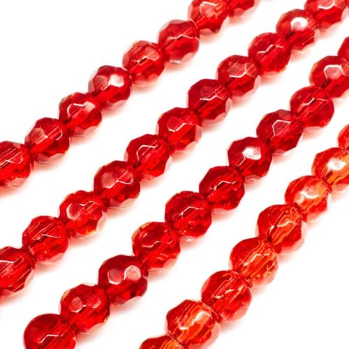 Glass Beads 6mm Facet Round   Red 14" String for jewellery making