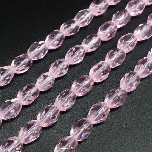 Glass Beads 7mm Facet Rice   Pink 14" String for jewellery making