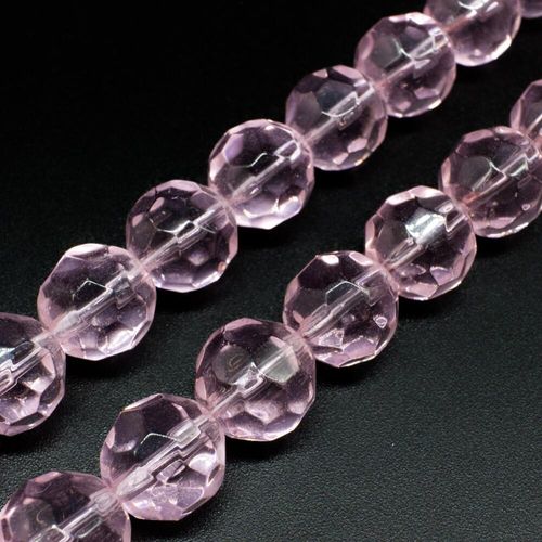 Glass Beads 14mm Facet Round   Pink 14" String for jewellery making