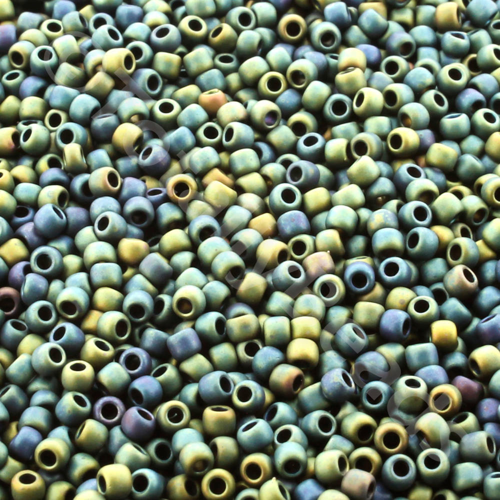 Toho Size 11 Seed Beads 10g - Frost Met. Iris Green