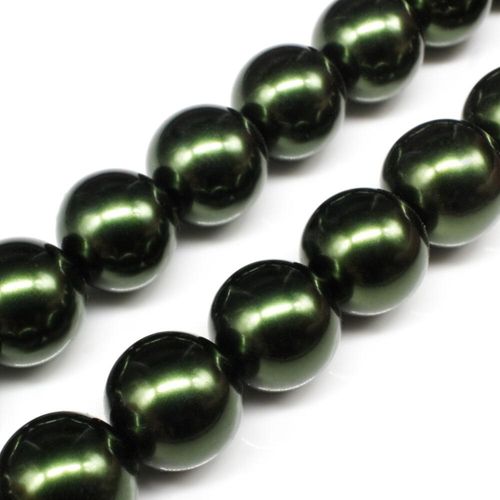 Glass Pearl Round Beads 16mm   Forrest Green for jewellery making