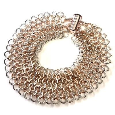 Euro Double Chainmaille Bracelets silver & rose gold bracelet making kit — DIY set with beads and instructions for creating handmade jewelry
