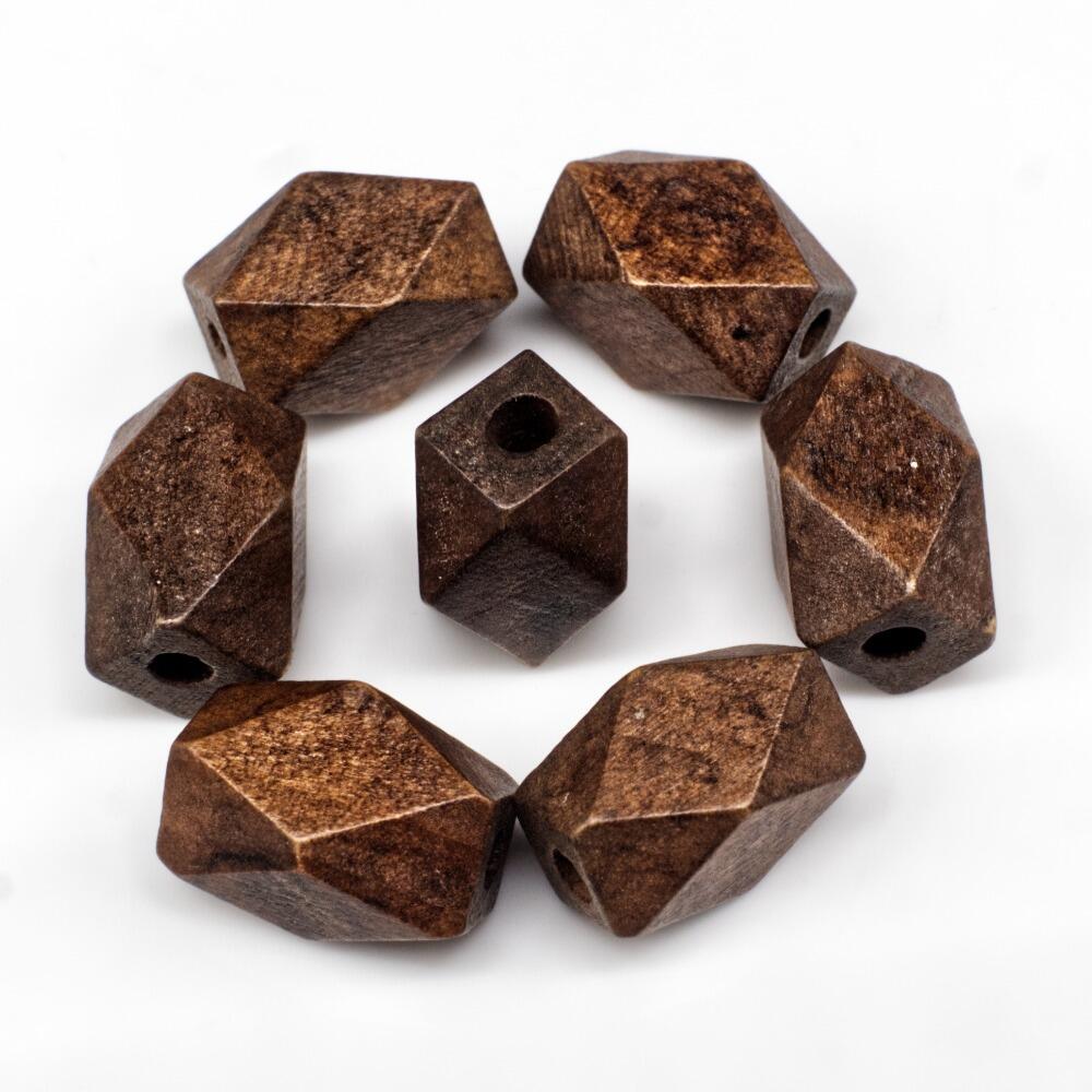 Wooden Bead   Facet Cuboid 15mm Brown 10pcs for jewellery making