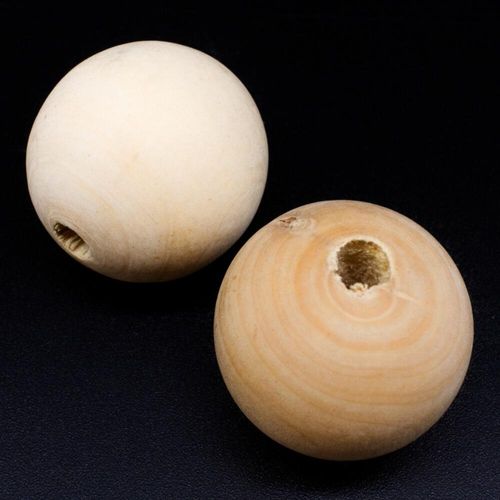 Wooden Bead   Round 32mm Natural 4pc 4 Pieces for jewellery making