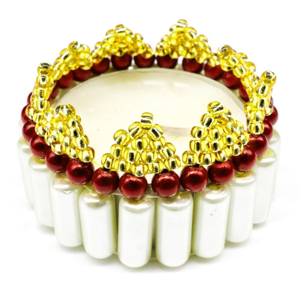 Christmas Tealight Tubular Holder Makes 3 gold jewelry making kit — DIY set with beads and instructions for creating handmade jewelry