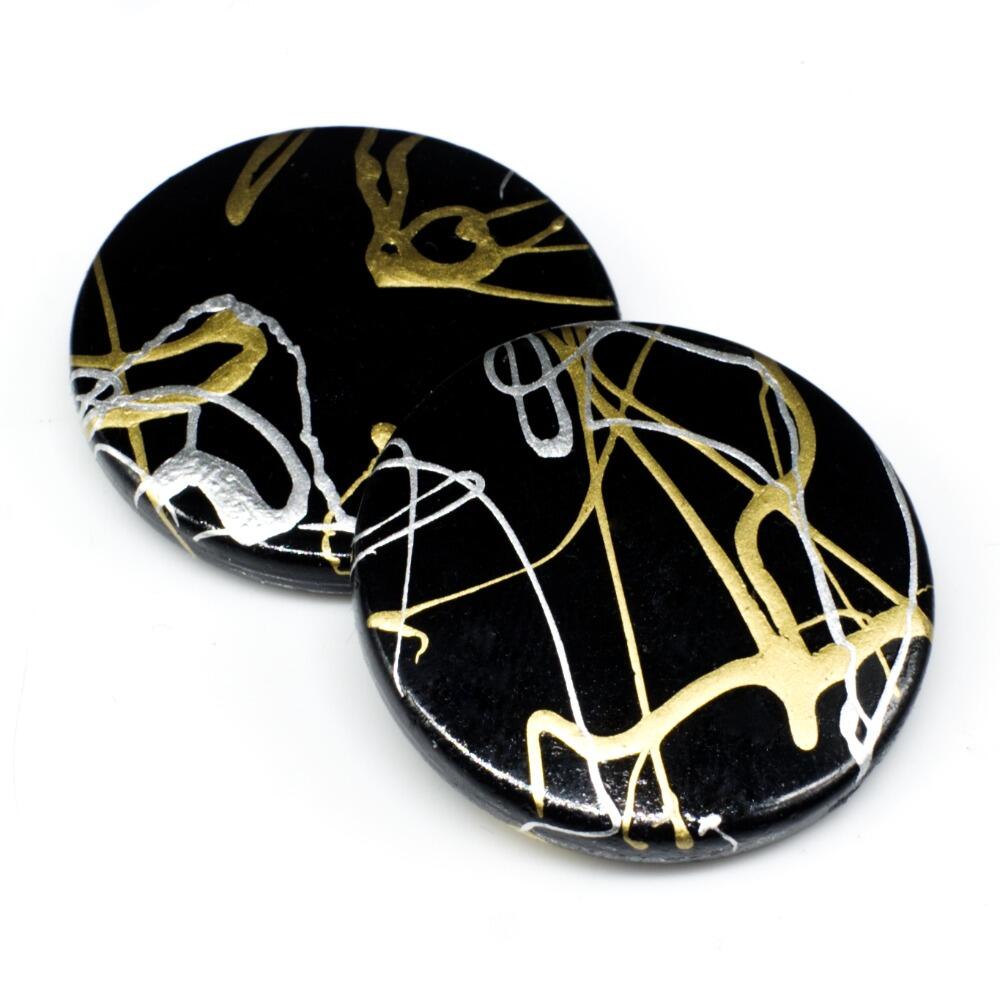 Acrylic Splatter Beads Disc 31mm 6pcs   Black for jewellery making