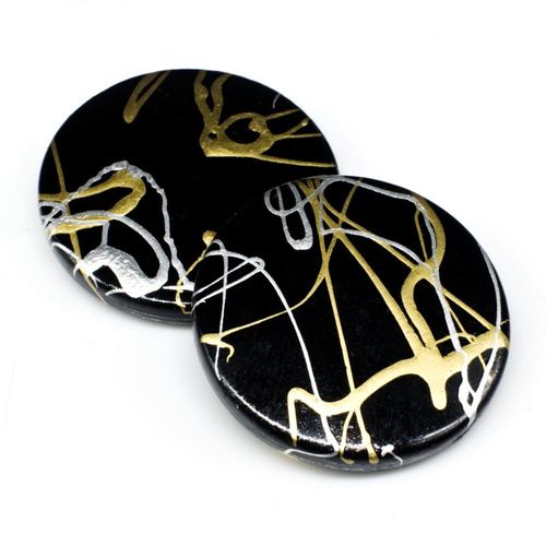 Acrylic Splatter Beads Disc 31mm 6pcs   Black for jewellery making