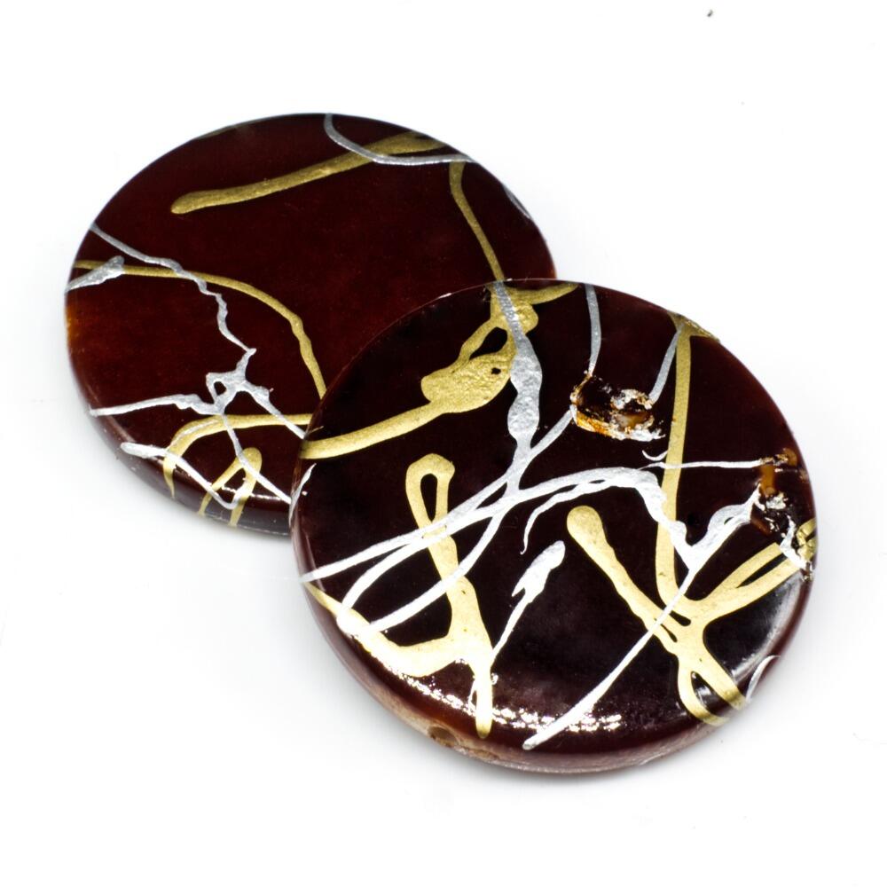 Acrylic Splatter Beads Disc 31mm 6pcs   Brown for jewellery making