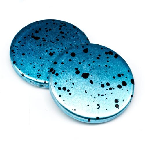Acrylic Splatter Beads Disc 31mm 6pcs   Turquoise for jewellery making