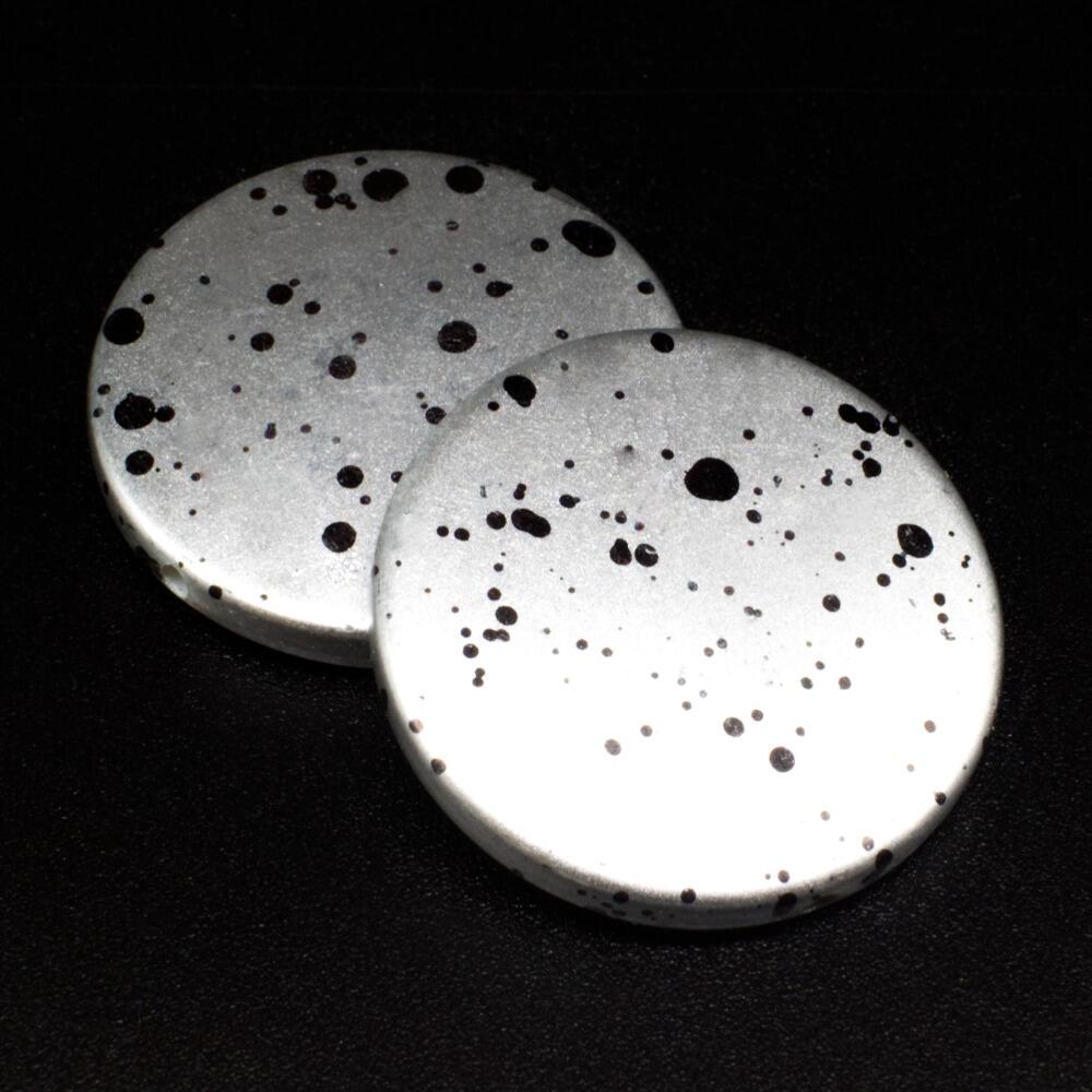 Acrylic Splatter Beads Disc 31mm 6pcs   Silver for jewellery making