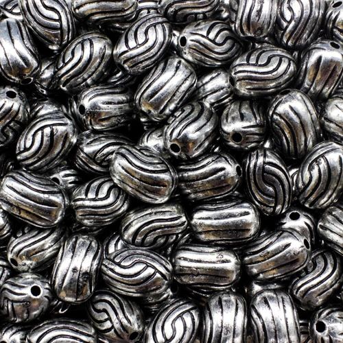 Acrylic Antique Silver Rice Beads 11mm 30pcs   Swirls for jewellery making