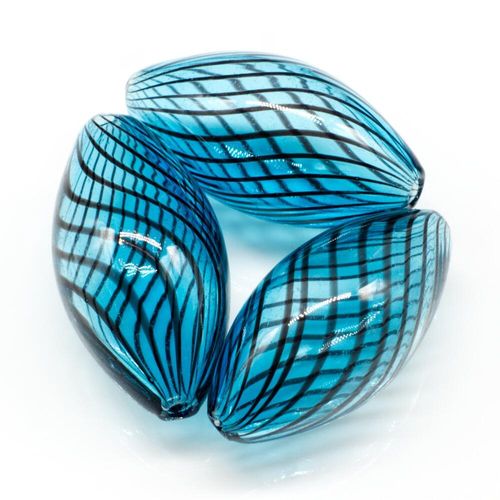Hollow Glass Bead Rice 28mm   Turquoise/Black for jewellery making