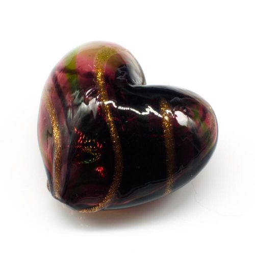 Hollow Glass Bead Heart 28mm   Purple/Green/Gold for jewellery making