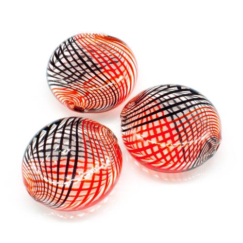Hollow Glass Bead Disc 20mm   Clear/Black/Red for jewellery making