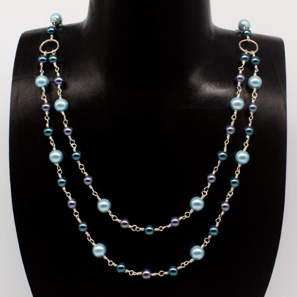 Rosaria Necklace & Bracelet silver blue bracelet making kit — DIY set with beads and instructions for creating handmade jewelry