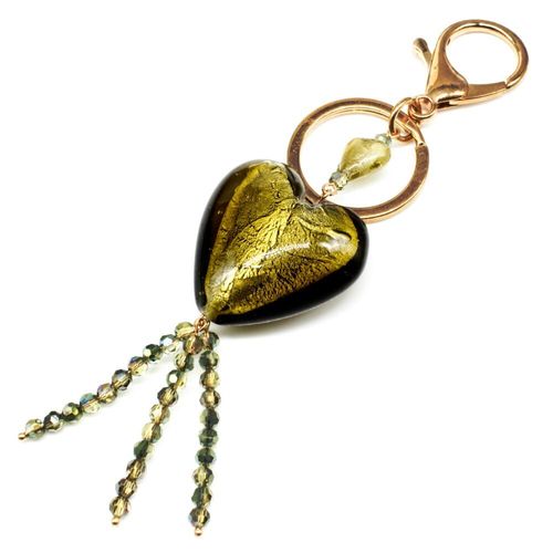 Silver Foil Heart Keyring olive jewelry making kit — DIY set with beads and instructions for creating handmade jewelry