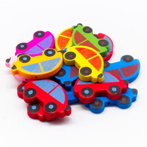 Colourful Wooden Beads   Cars 34 x 20mm for jewellery making