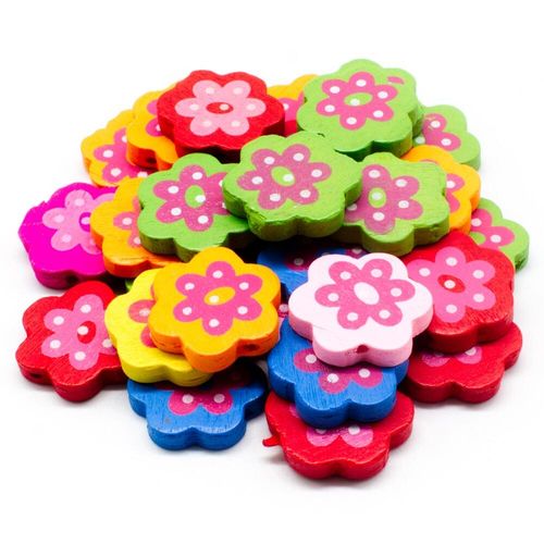 Colourful Wooden Beads   Large Flower 20 x 22mm 28 pieces for jewellery making
