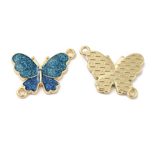 Enamel Gold Connector   19mm Butterfly Glitter blue 2pc for jewellery making