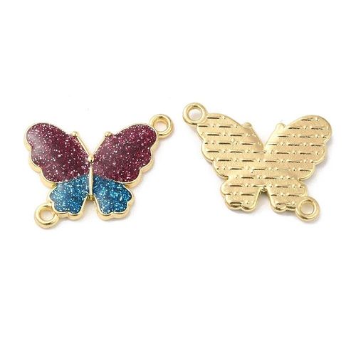 Enamel Gold Connector   19mm Butterfly Glitter Pink & Blue 2pc for jewellery making
