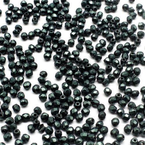 2mm Czech glass fire polished faceted beads metallic suede dark forrest — pack of 100, high-quality faceted beads perfect for jewelry mak…